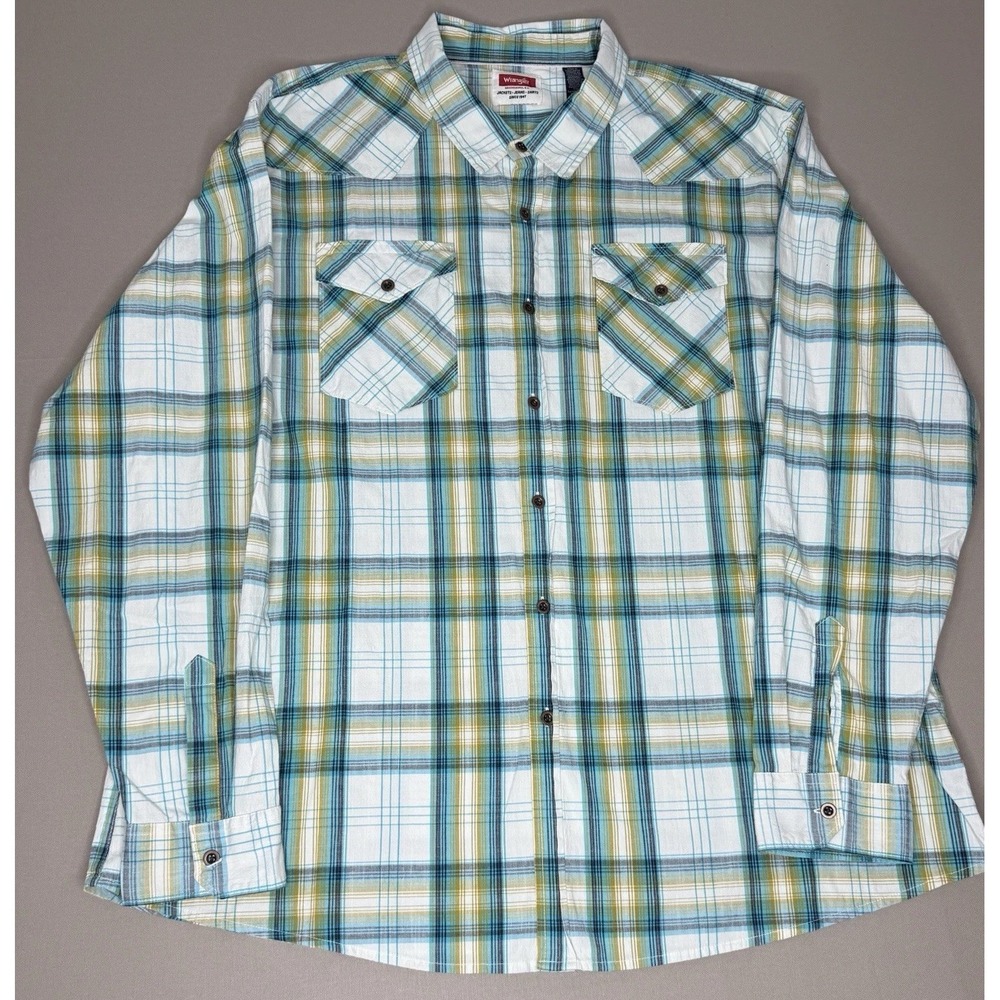 Wrangler Shirt Mens 3XL Blue Plaid Long Sleeve Button Down Cotton Western Casual